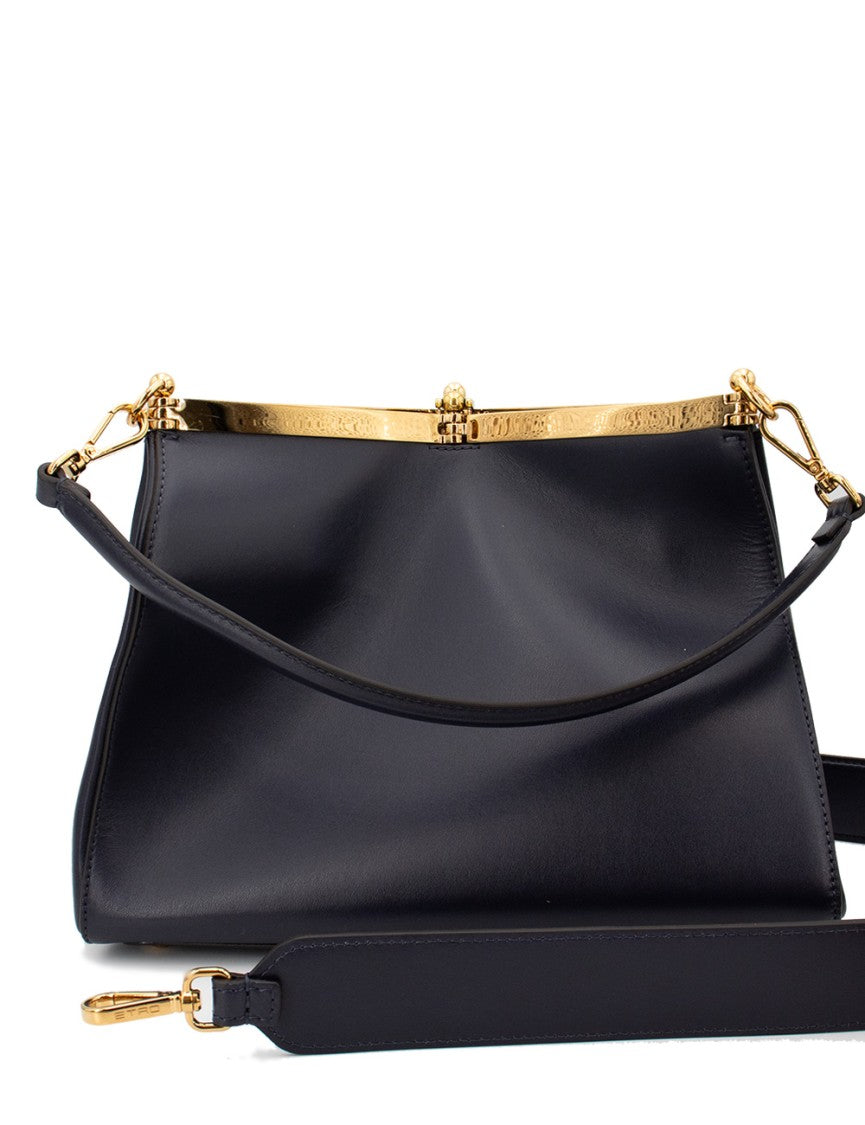 Etro Blue Leather Handbag With Iconic Medallion