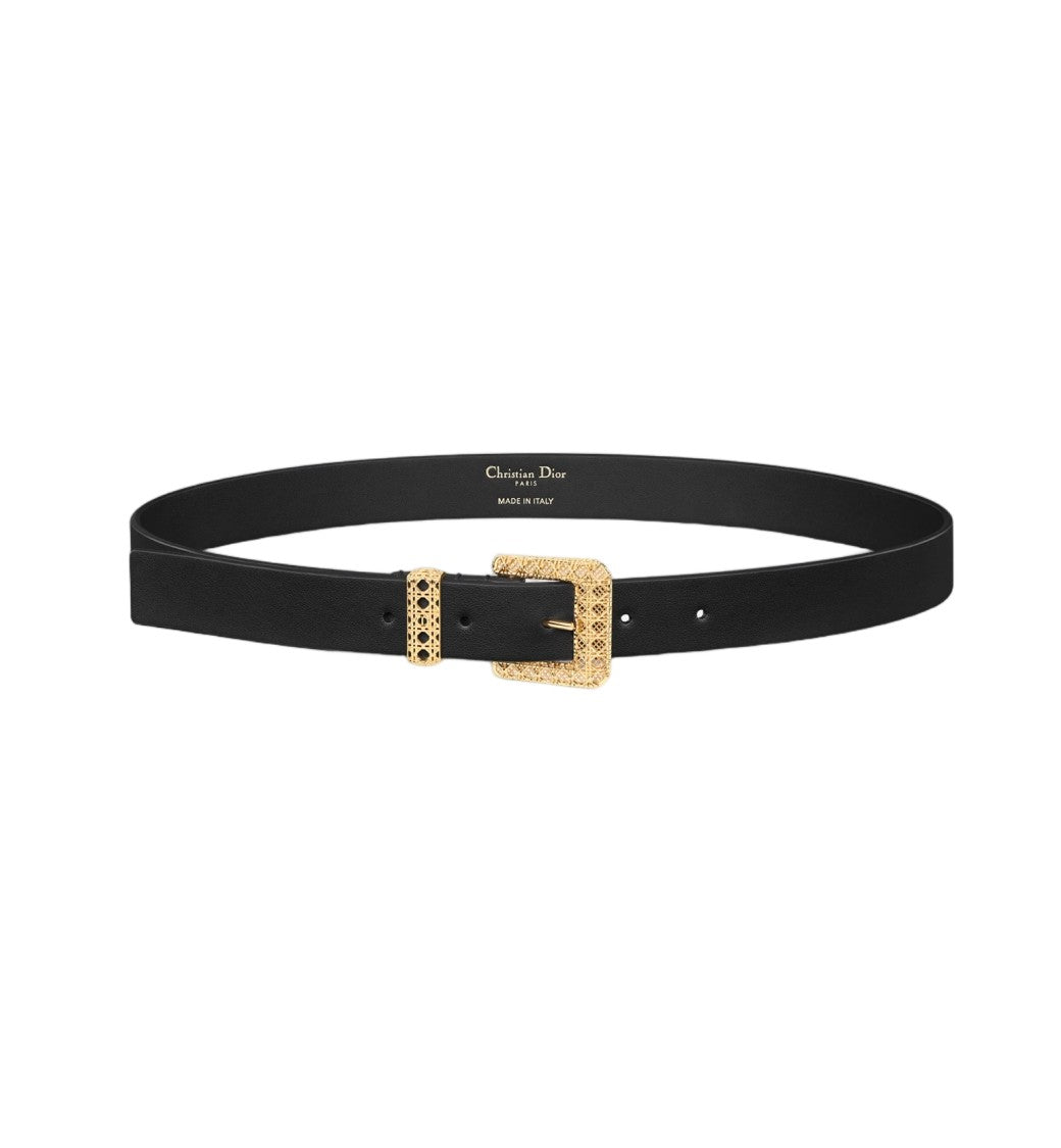 Christian Dior Signature Black Leather Intricate Buckle Belt