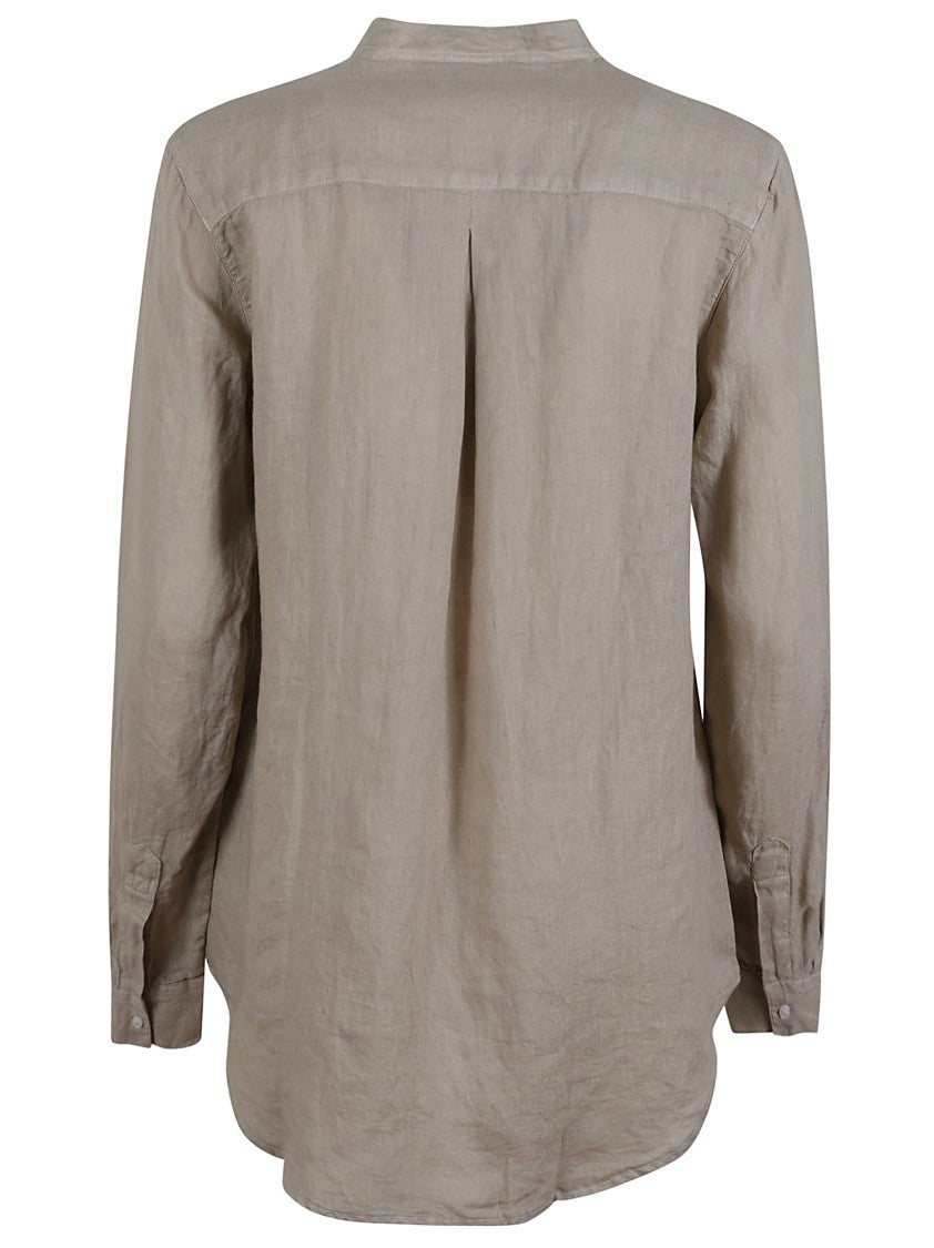 Fay Classic Button-Down Linen Shirt With Mandarin Collar