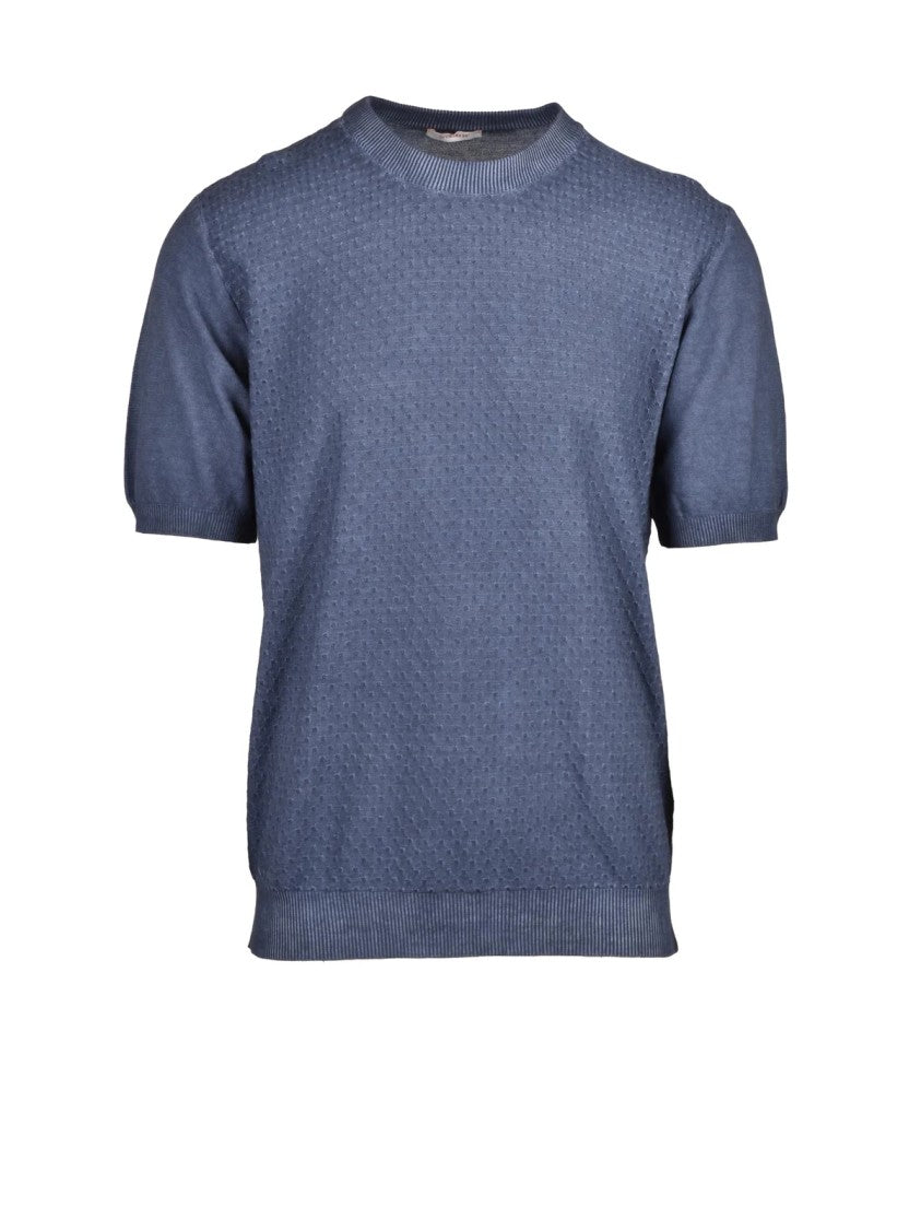Officina 36 Crew Neck Jumper With Perforated Design And Ribbed Trims