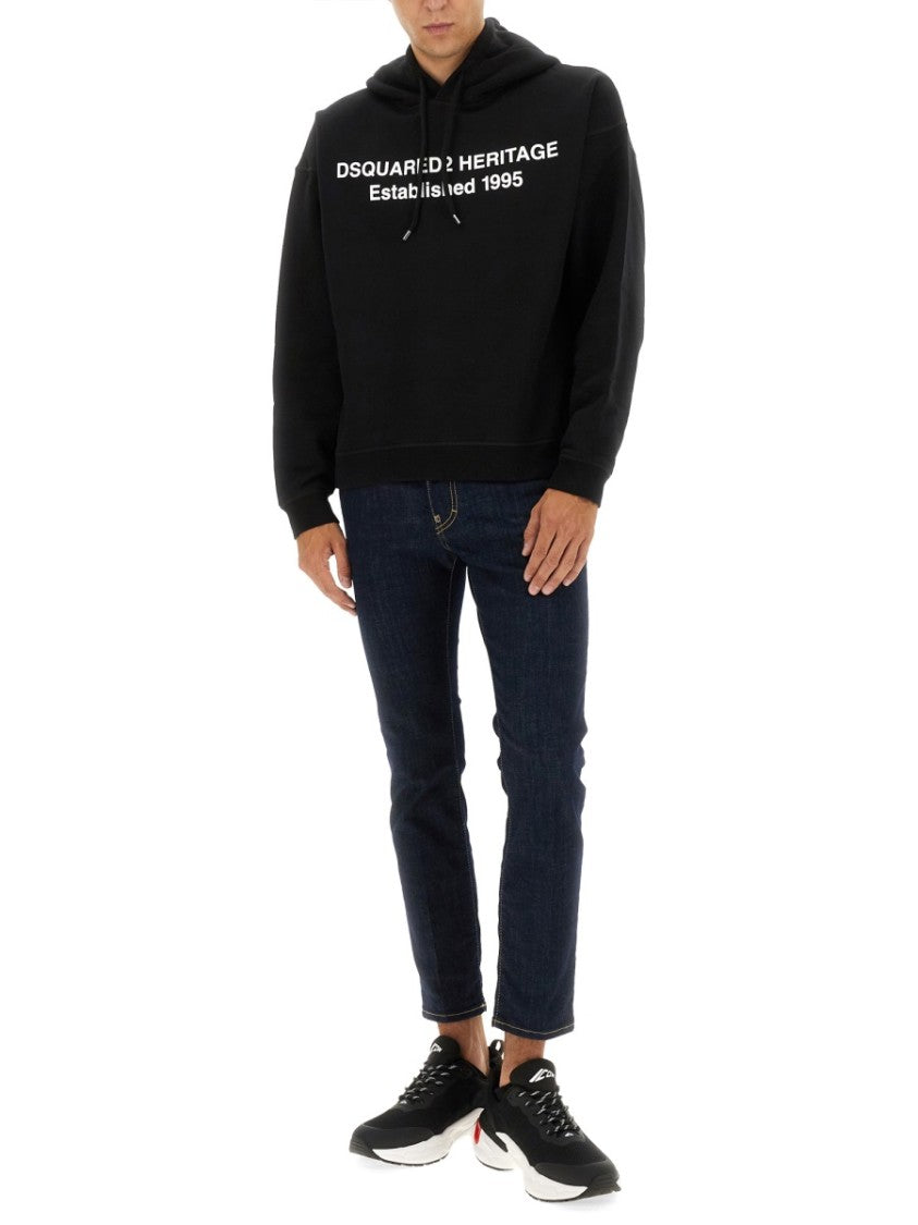 Dsquared2 Relaxed Fit Hooded Sweatshirt With Heritage Print
