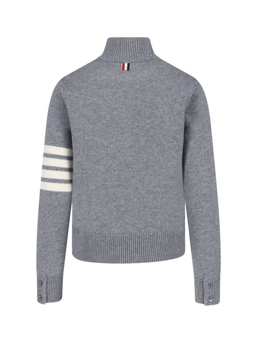 Thom Browne Grey Wool Zip Sweater 4-Bar Detail