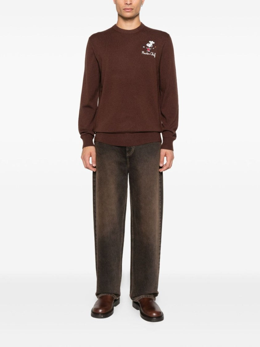 Mc2 Saint Barth Brown Wool Sweater With Playful Chef Graphic