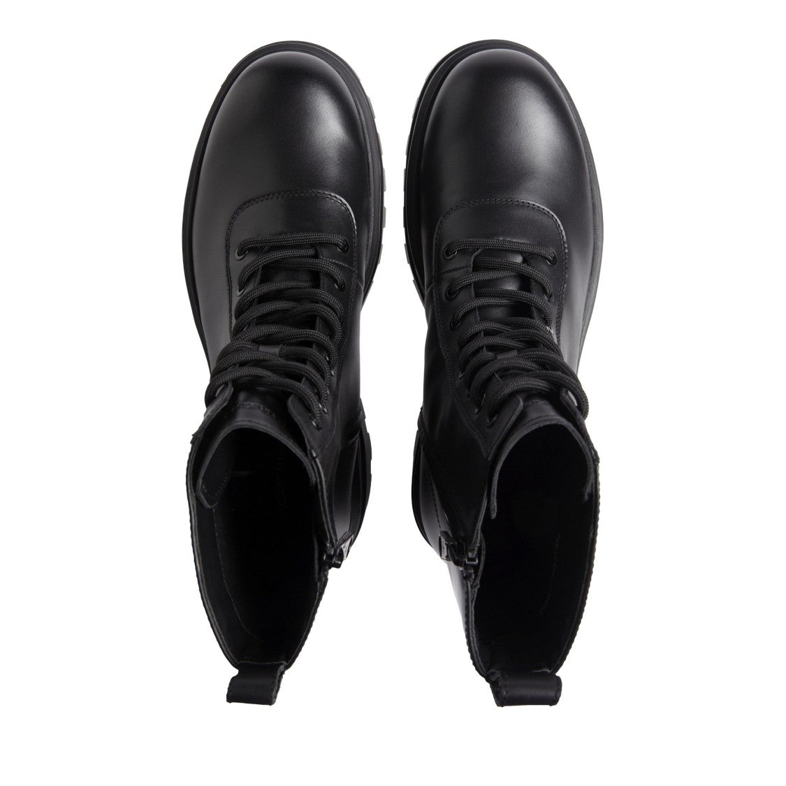 Calvin Klein Jeans Black Lugged Sole Leather Ankle Boots