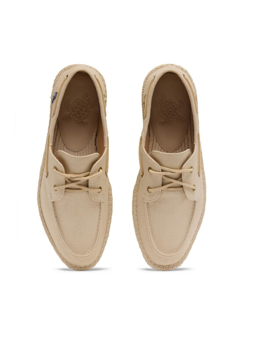 Vilebrequin Beige Cotton Canvas Lace-Up Flat Shoes