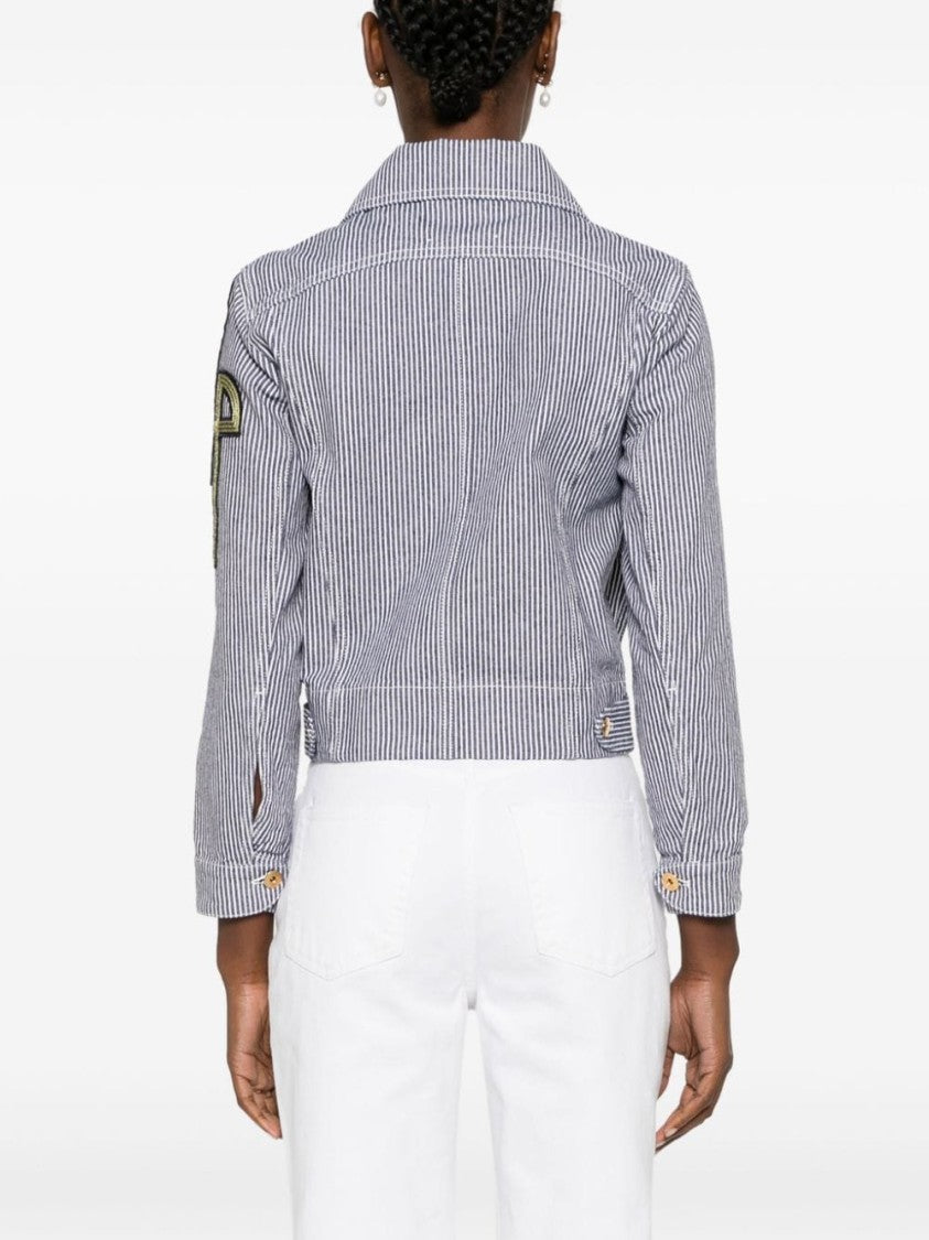 Patou Cropped Navy Blue And White Vertical Stripe Jacket
