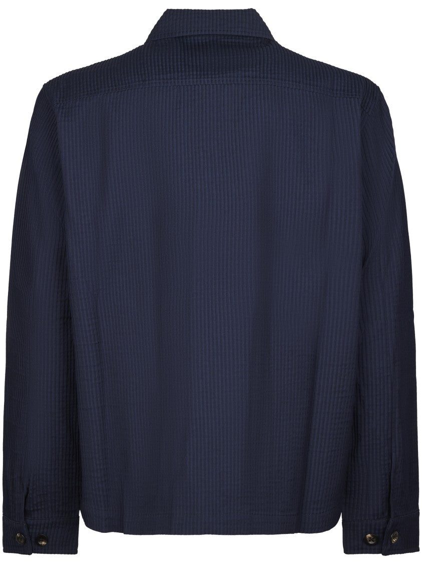 Cellar Door Boxy Silhouette Blue Jacket With Vertical Ribbed Texture