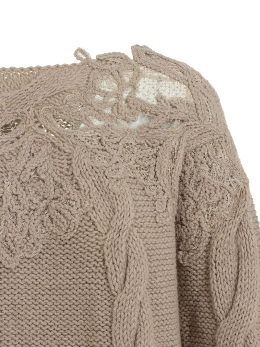 Ermanno Scervino Cropped Turtleneck Sweater With Cable Knit
