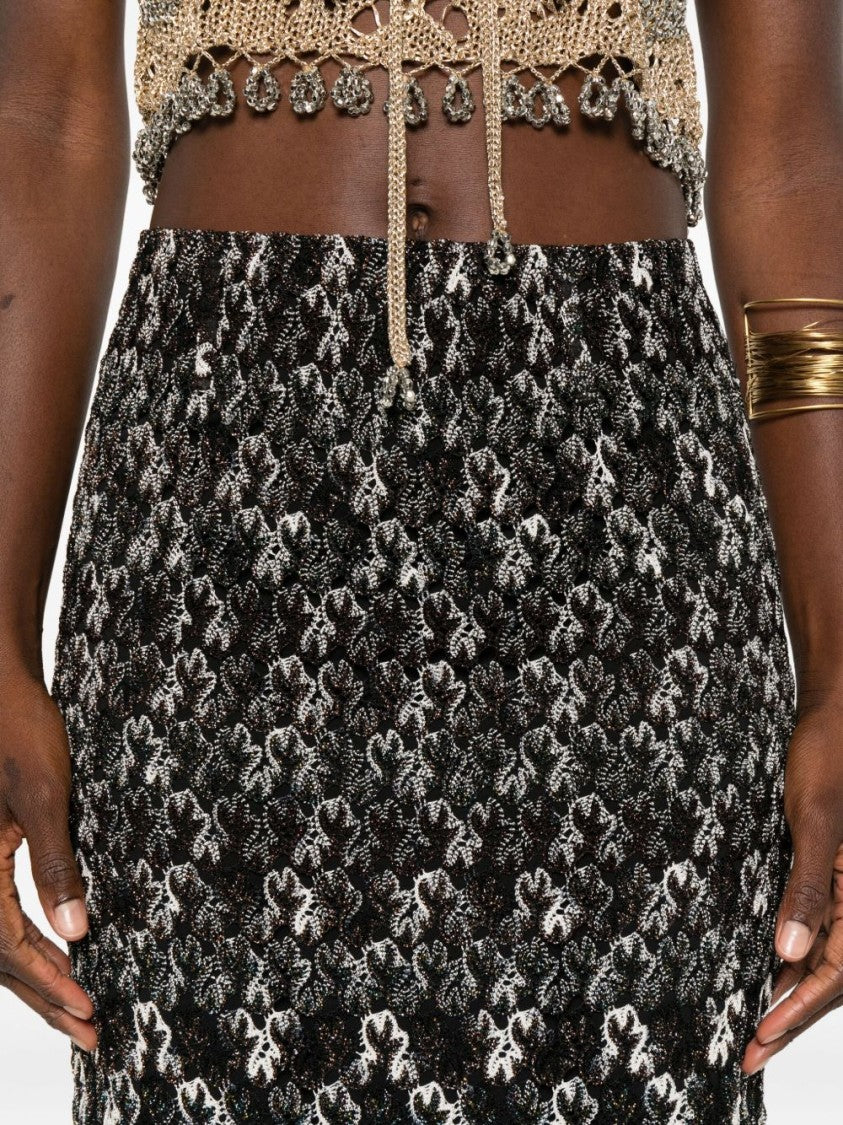 Missoni Maxi Skirt With Textured Floral Pattern In Brown And Black