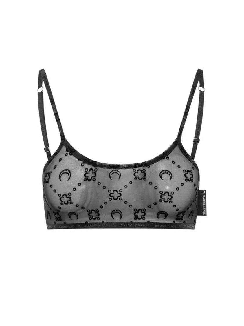 Marine Serre Black Moonogram Logo Detailing Bralette