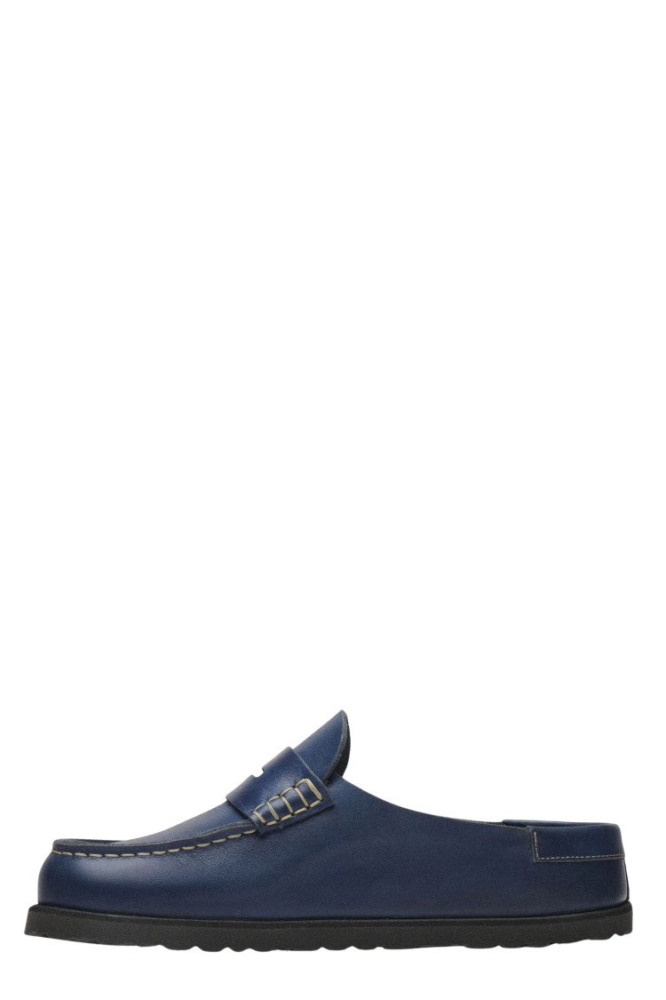 Birkenstock Navy Blue Naples Moccasin-Inspired Slip-On Leather Loafers