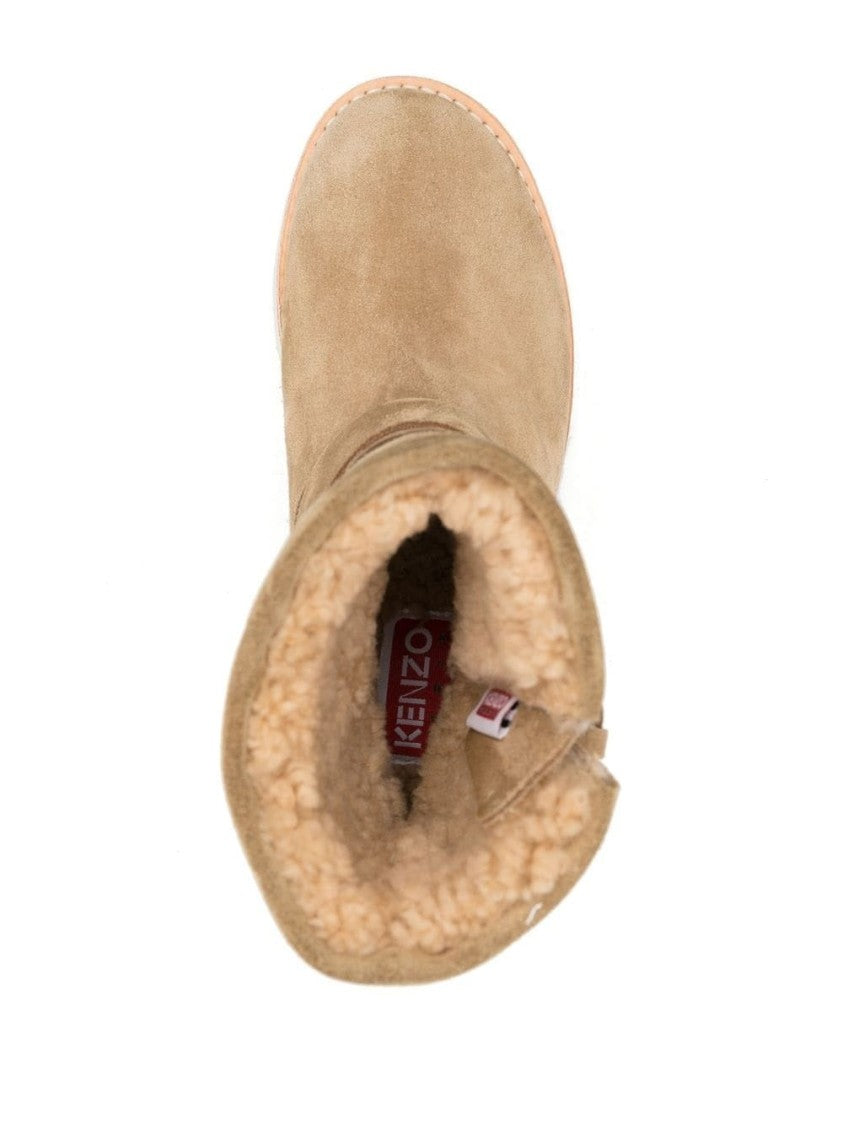 Kenzo Brown Suede Ankle Boots With Plush Shearling Lining