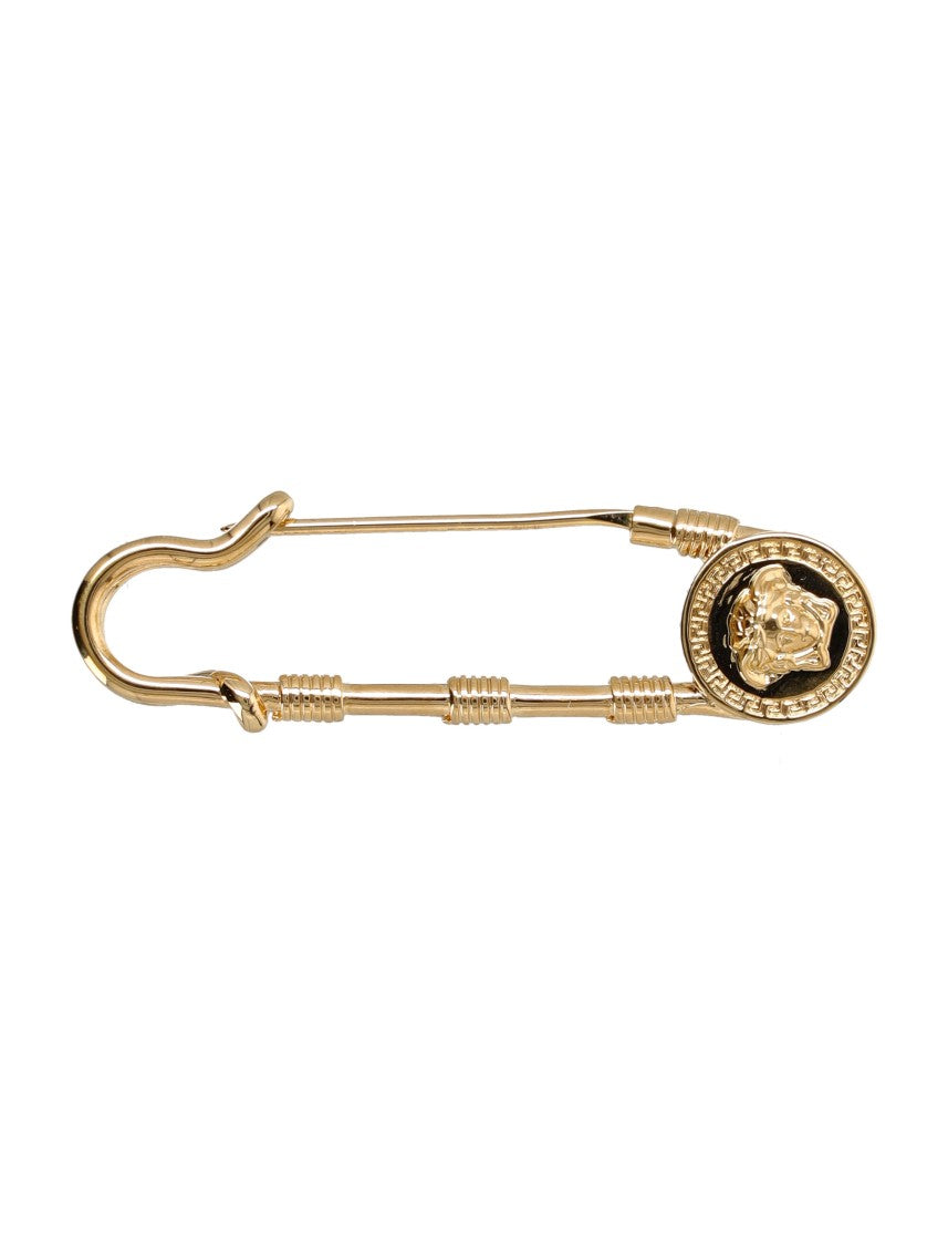 Versace Elongated Safety Pin Brooch With Medusa Emblem