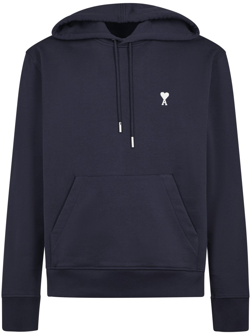 Ami Black Cotton Hoodie With Drawstring Hood