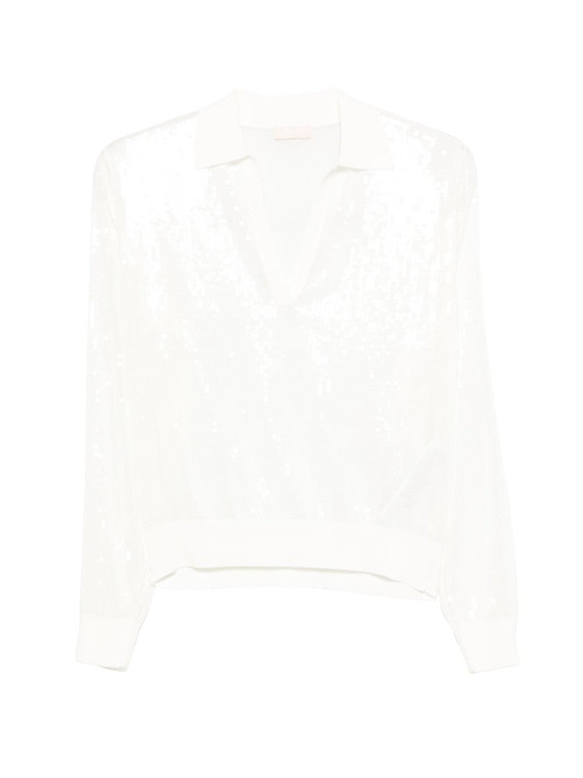 Liu Jo Semi-Sheer Polka Dot V-Neck Sweater