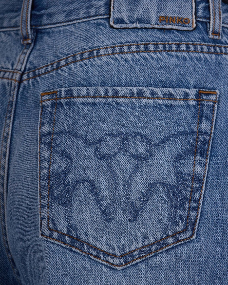 Pinko Stone Wash Wide-Leg Frayed Denim Shorts