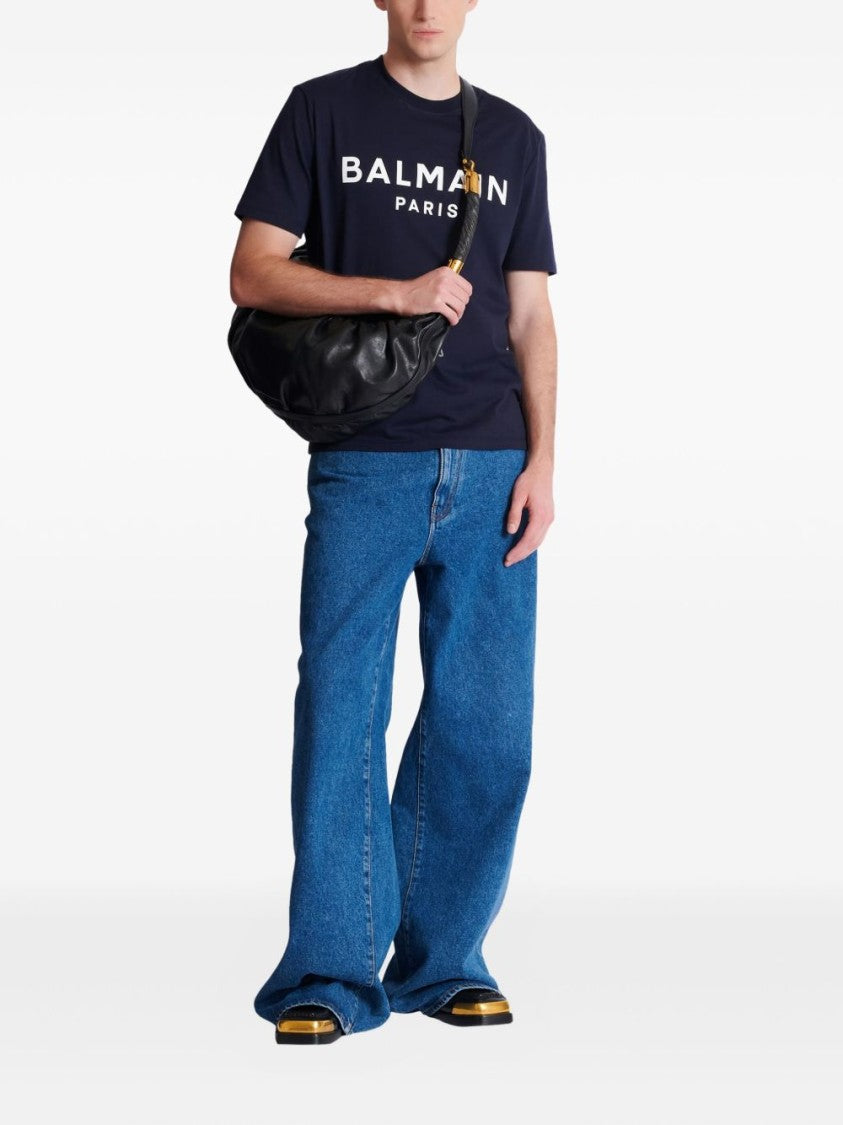 Balmain Navy Blue Cotton Printed T-Shirt