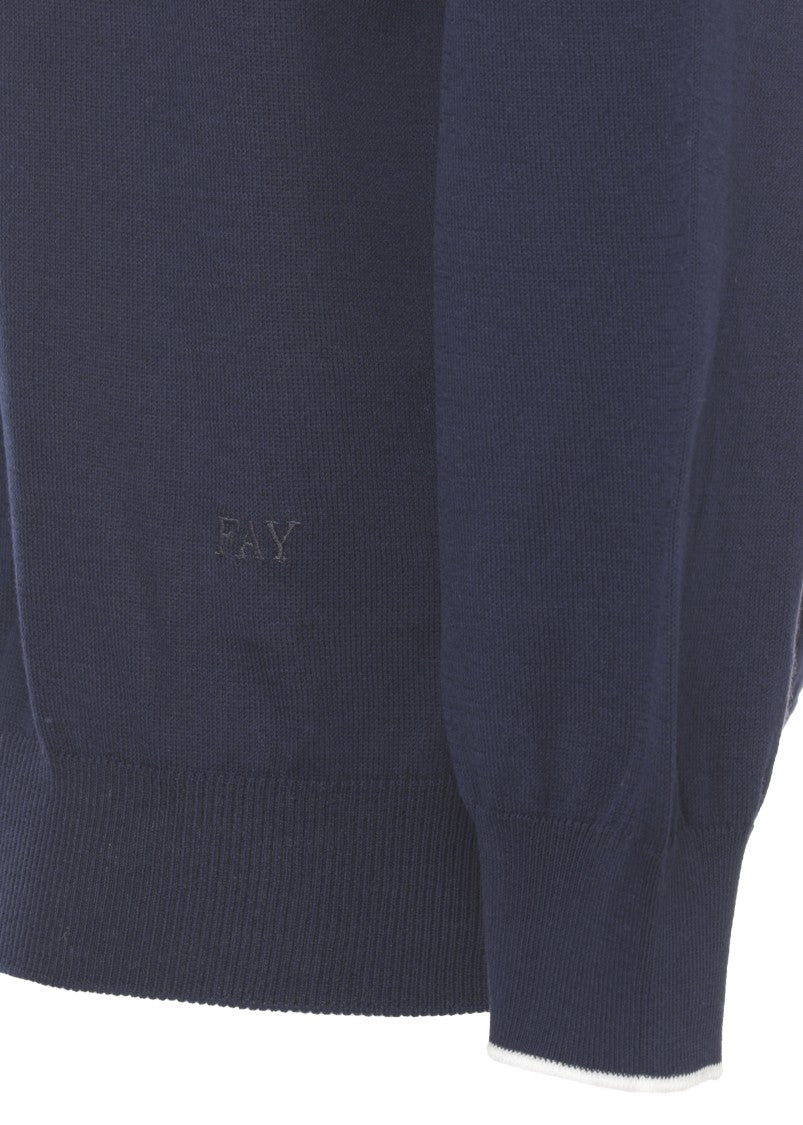 Fay Blue Logoed Cotton Crewneck Sweater