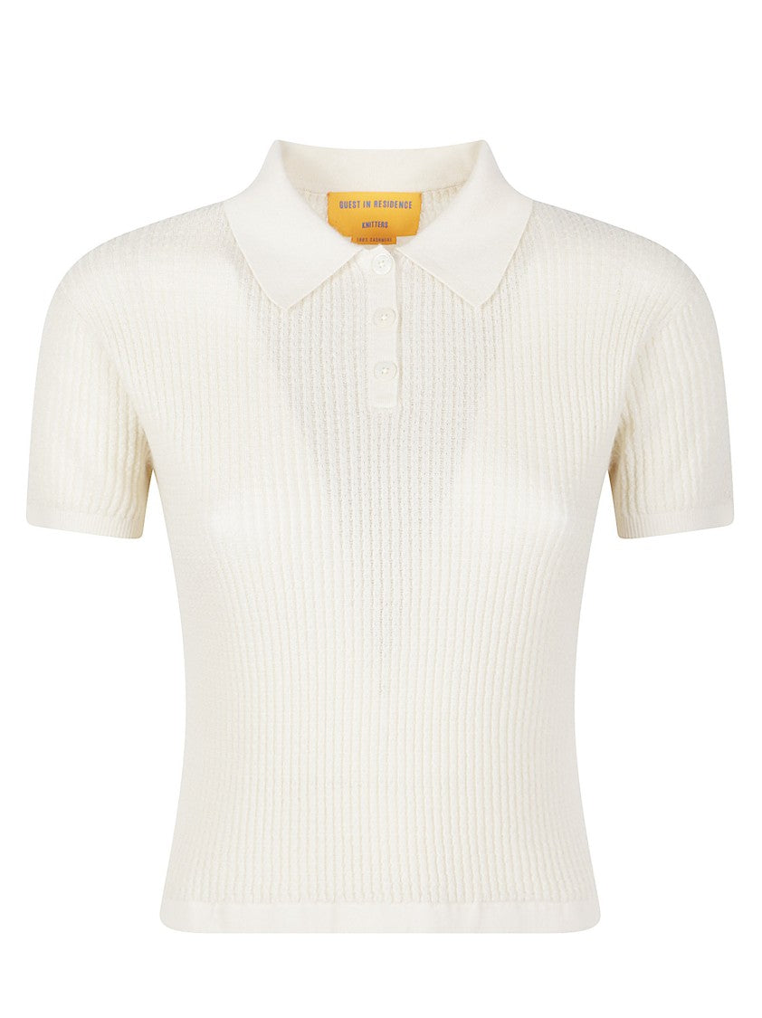 Guest In Residence Shrunken Ribbed Knit Cashmere Polo Shirt