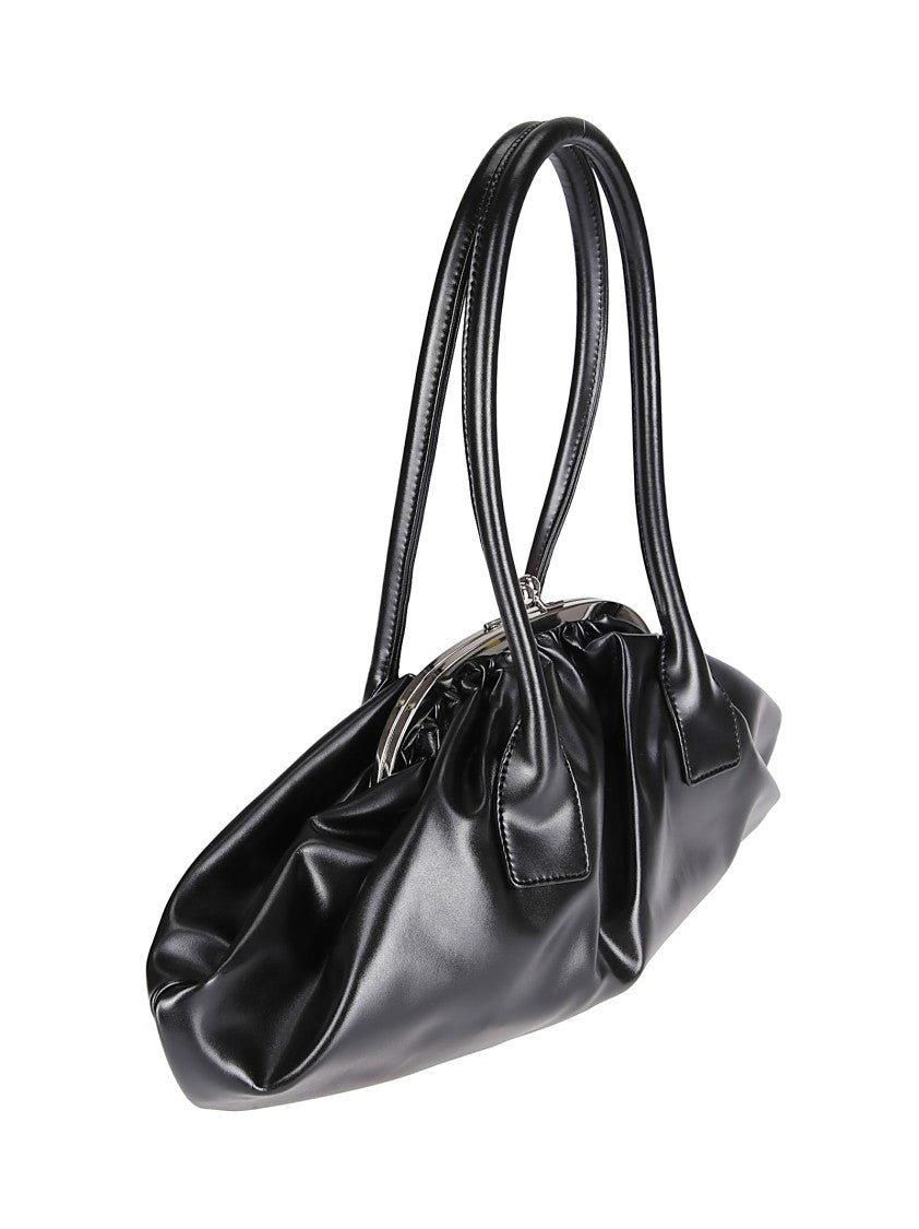 Comme Des Garçons Ruched Black Handbag With Glossy Finish And Kiss-Lock Closure