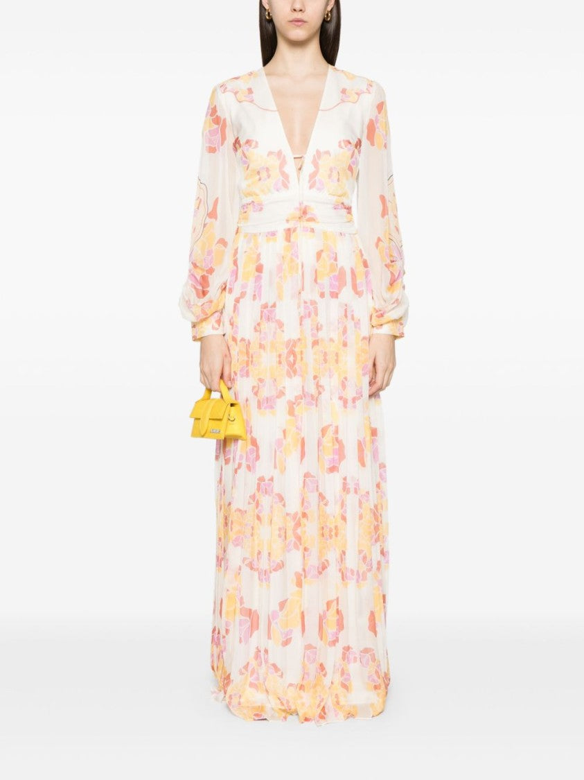 Raquel Diniz Long Silk Dress With Floral Print