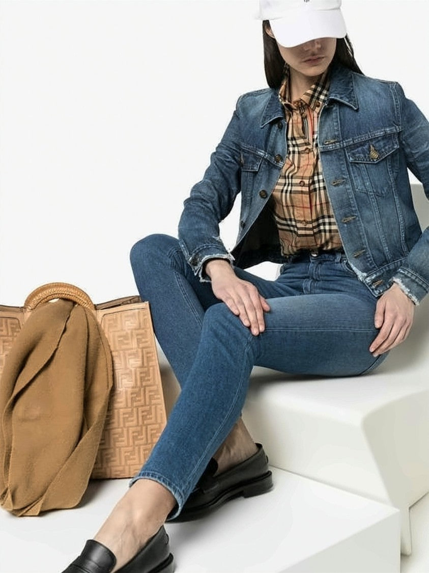 Burberry Beige Check Pattern Tailored Shirt With Button-Down Front
