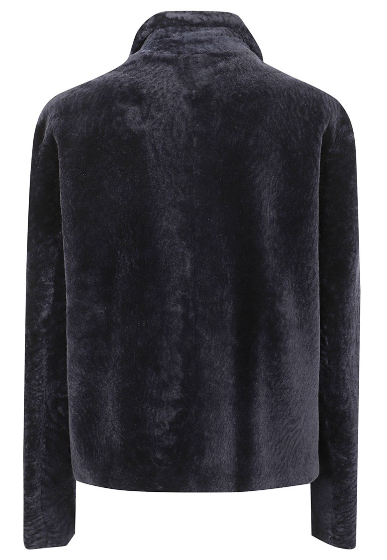 Arma Short-Curl Shearling Jacket With Velvet Texture And Classic Collar