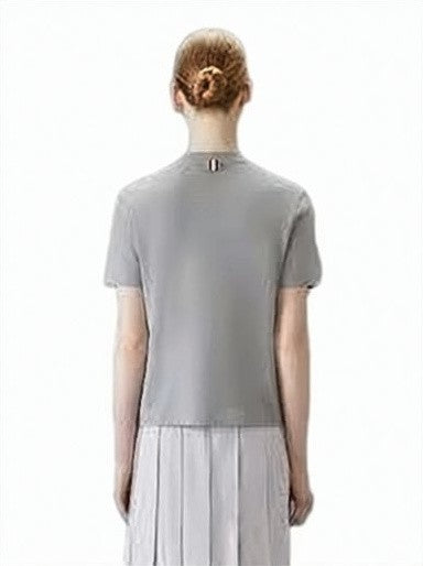 Thom Browne Classic Pique Knit T-Shirt With Tricolor Ribbon Detail