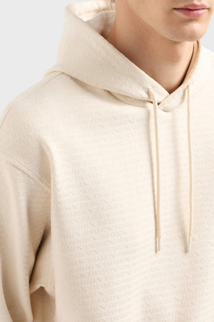 Emporio Armani Ecru Drawstring Lyocell-Blend Hoodie