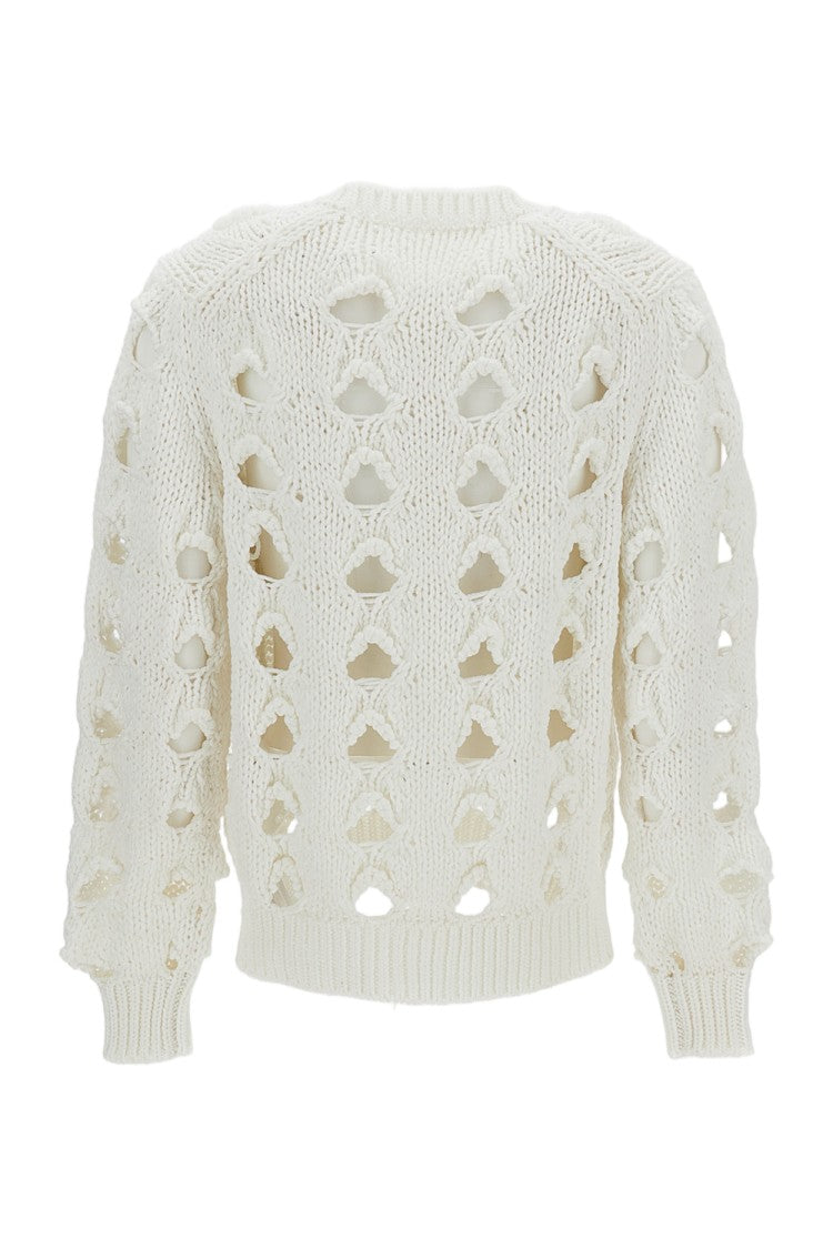 Comme Des Garçons White Openwork Crew Neck Cropped Cardigan