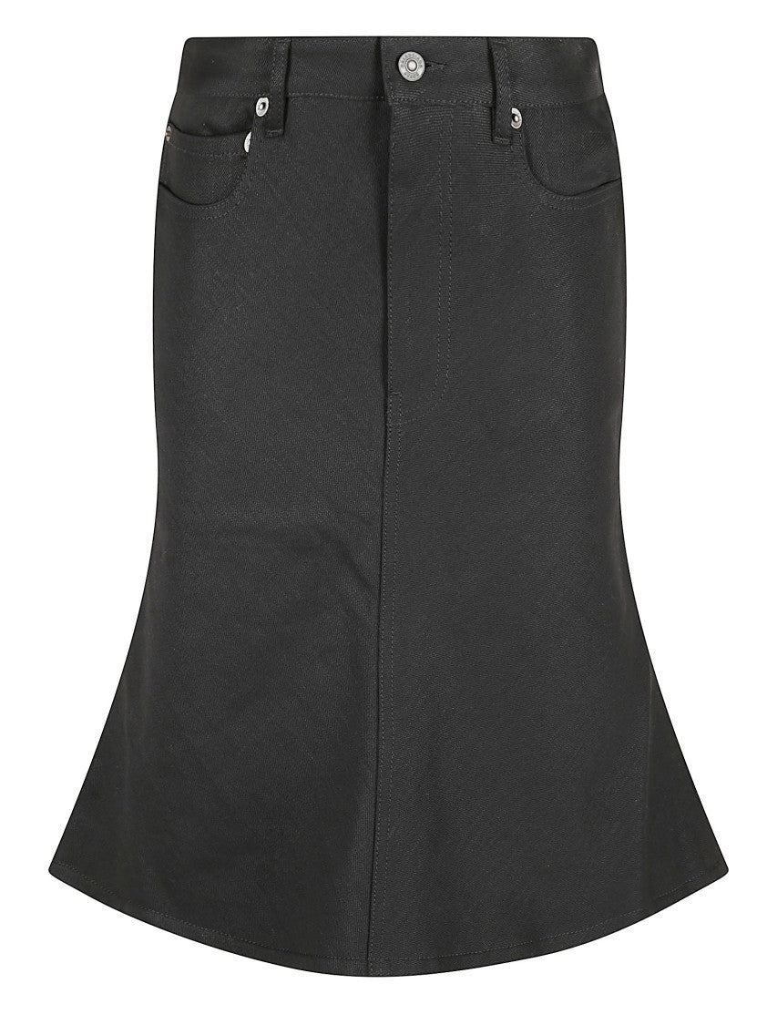 Balenciaga Mid-Rise Black Denim Skirt With Godet Hem