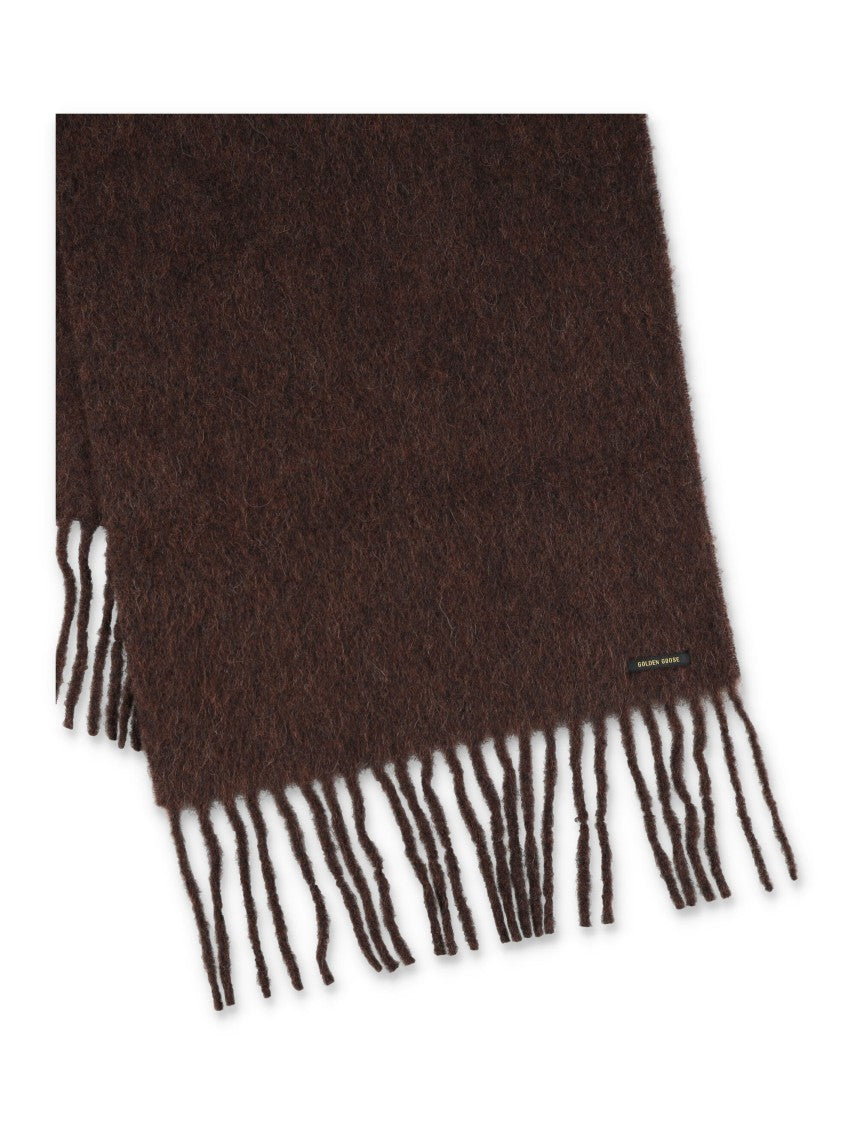 Golden Goose Brushed Knit Scarf With Long Fringes And Logo Tag