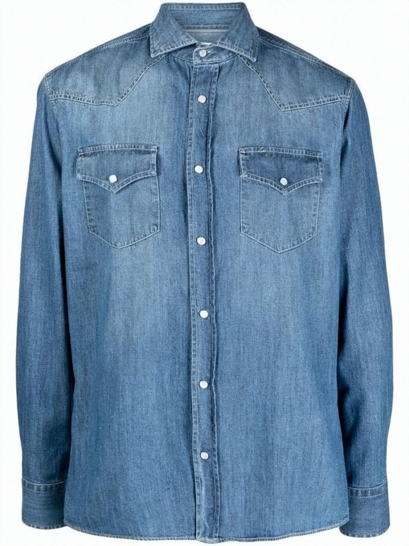 Brunello Cucinelli Lightweight Denim Shirt With Classic Collar And Relaxed Fit