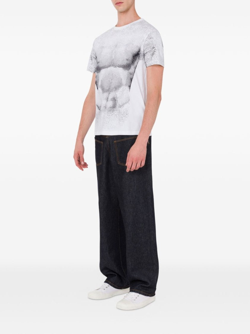 Moschino Monochrome Sculpted Torso Design Silk T-Shirt