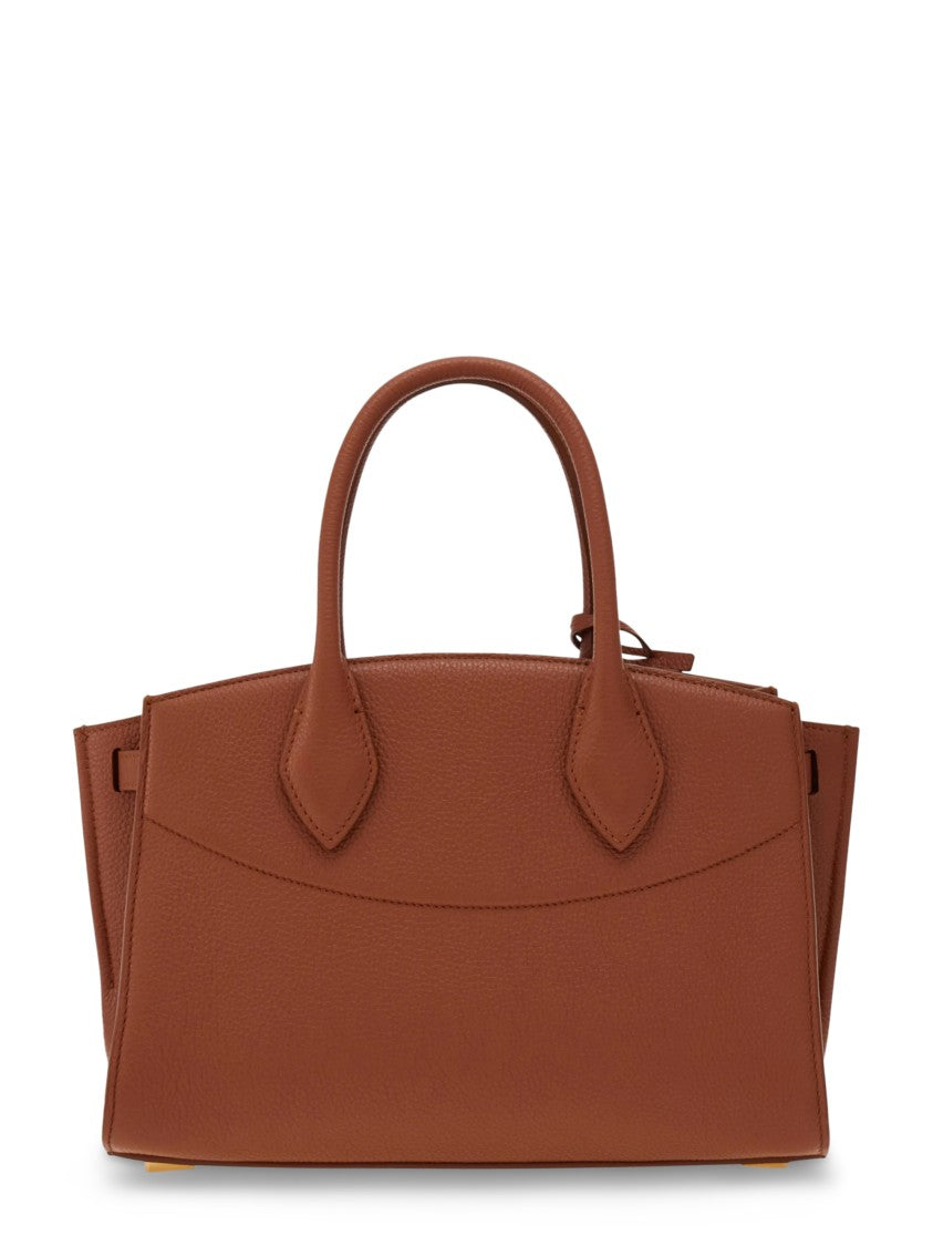 Ferragamo Structured Calf Leather Handbag With Gold-Tone Clasp