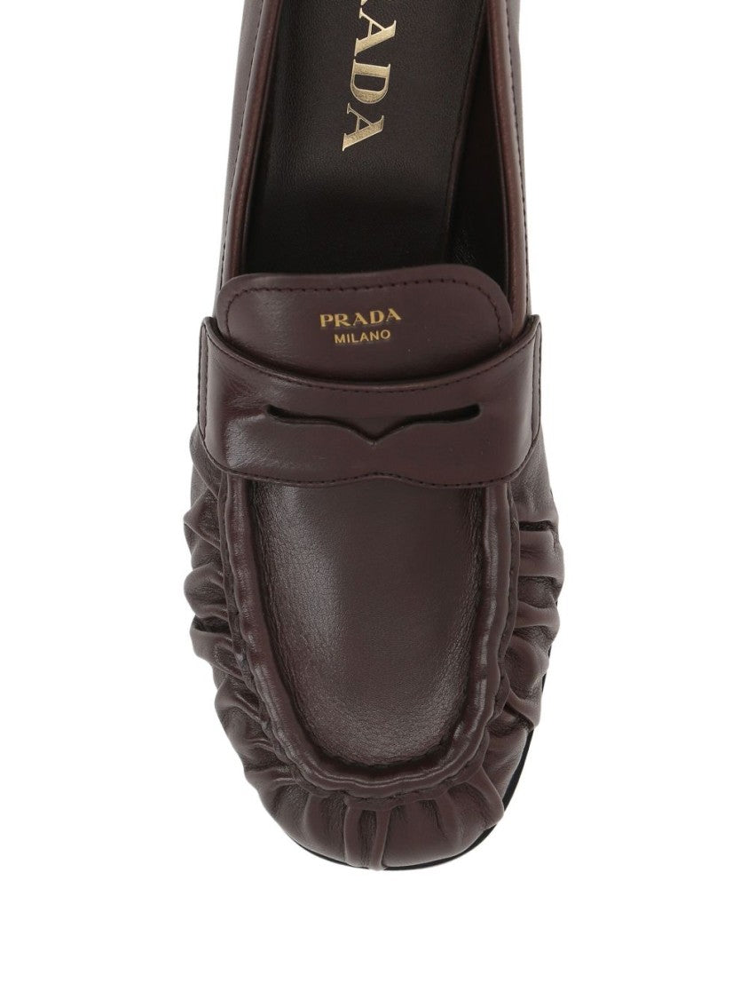 Prada Leather And Suede Loafers With Gathered Detailing