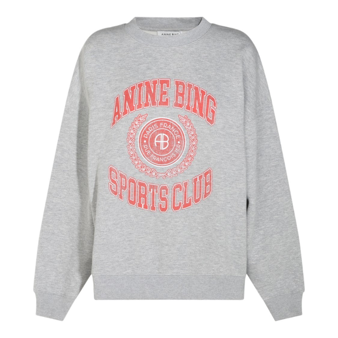 Anine Bing Heather Grey Graphic Print Sweater With Vintage Emblem