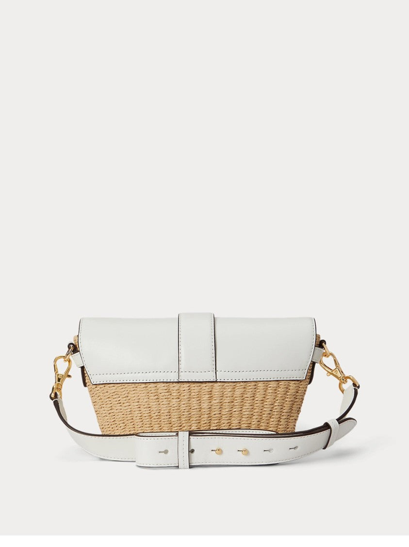 Lauren Ralph Lauren Woven Straw Shoulder Bag With Smooth Leather Flap