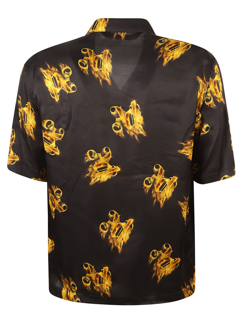 Palm Angels Short-Sleeved Shirt With Flame Motifs
