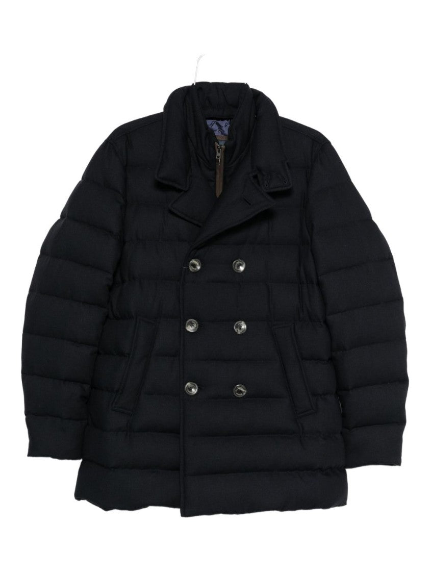 Herno Double-Breasted Blue Coat With Quilted Design