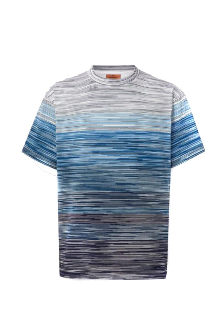 Missoni Gradient Blue Cotton T-Shirt Logo Detail