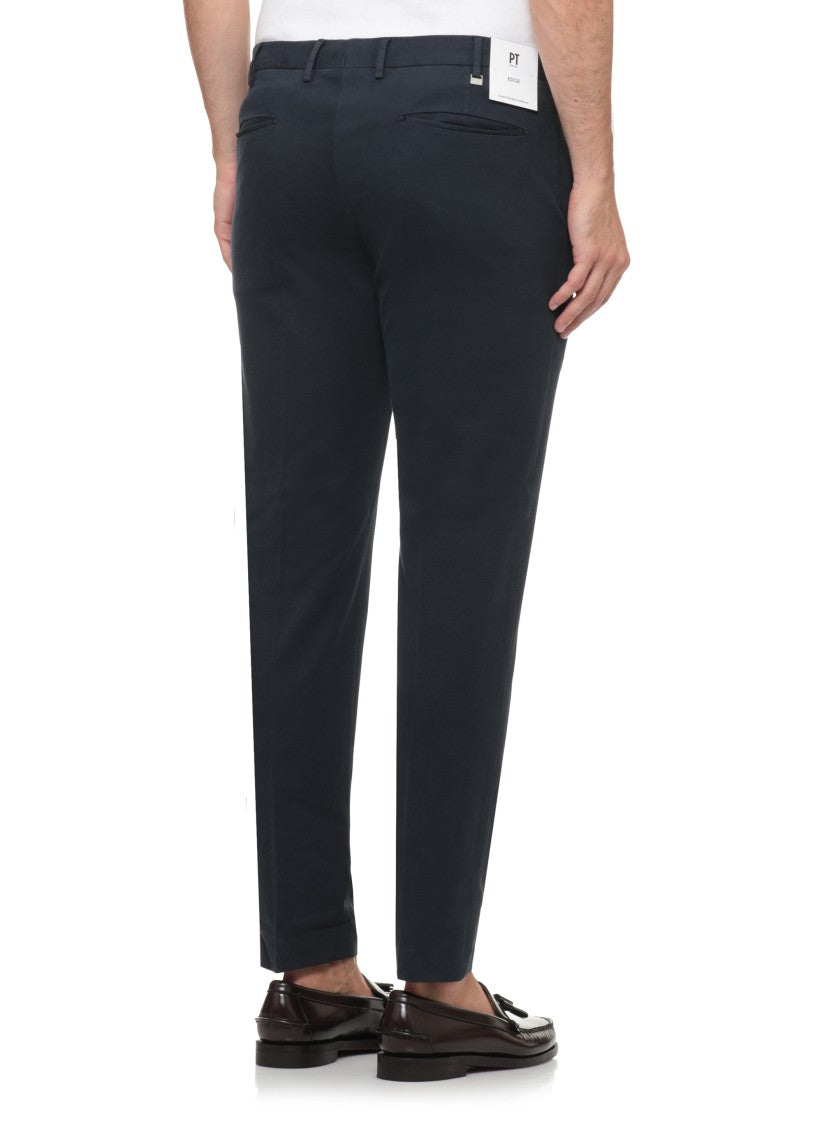 Pt Torino Blue Tailored Cotton Straight-Leg Pants