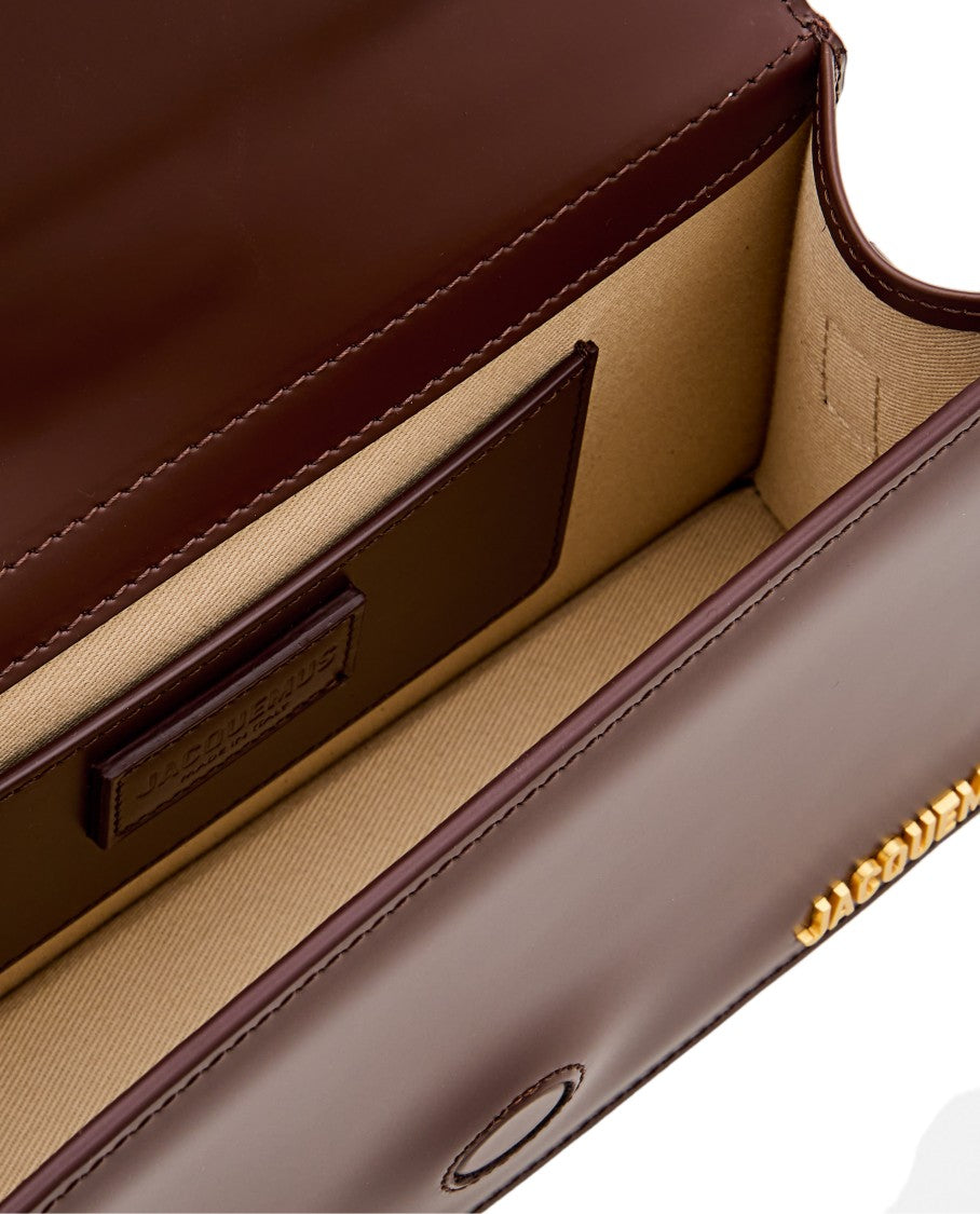 Jacquemus Structured Brown Leather Shoulder Bag With Engraved Clasp