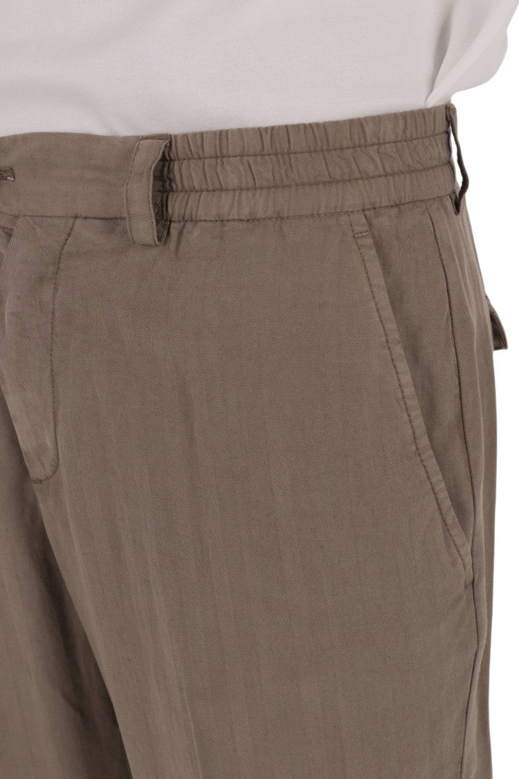 Pt Torino Tailored Brown Pants With Elastic Waistband And Flap Pockets