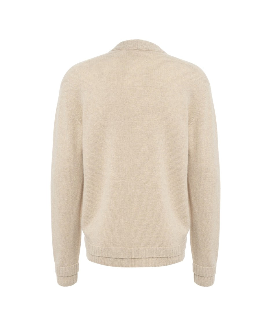 Atomo Factory Beige Relaxed-Fit Cardigan With Classic V-Neck And Button Closure