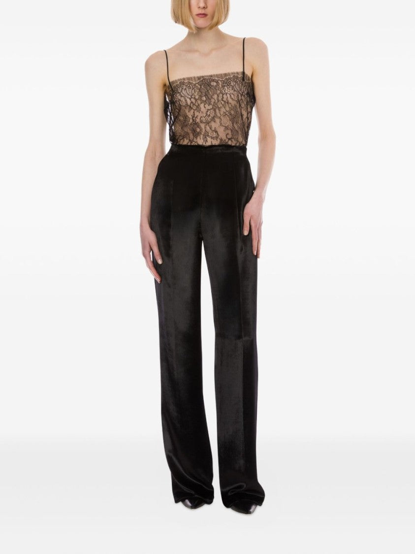 Alberta Ferretti Floral Lace Top With Sheer Overlay