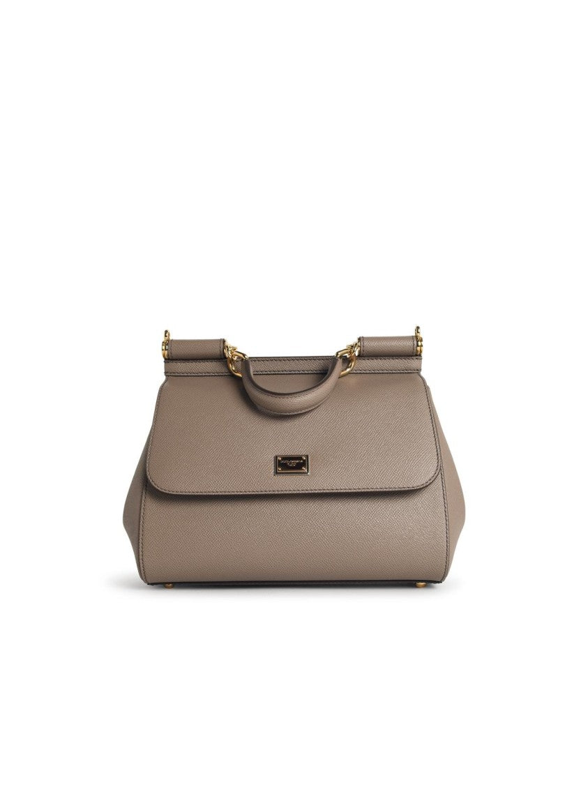 Dolce & Gabbana Large 'Sicily' Handbag In Light Mud Calf Leather