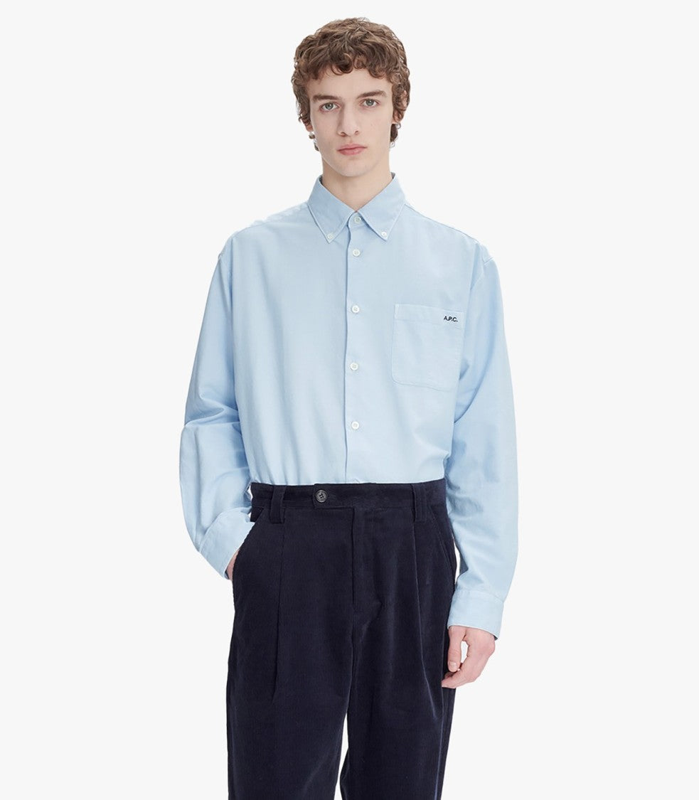 A.P.C. Button-Down Shirt In Bleu Clair With Logo