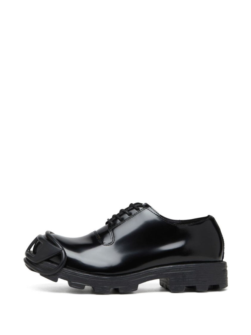 Diesel Black Lace Up Lug Sole Flat Shoes