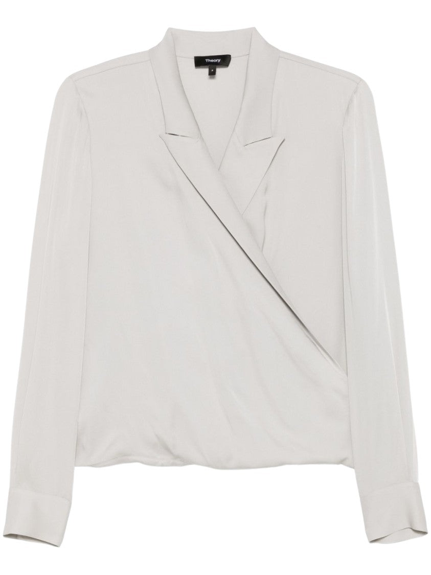 Theory Silk Wrap Blouse With Deep V-Neck